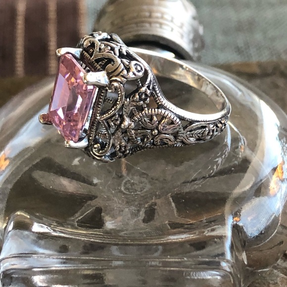 Jewelry - Vintage Style Pink Quartz Sterling Silver Ring 6.5